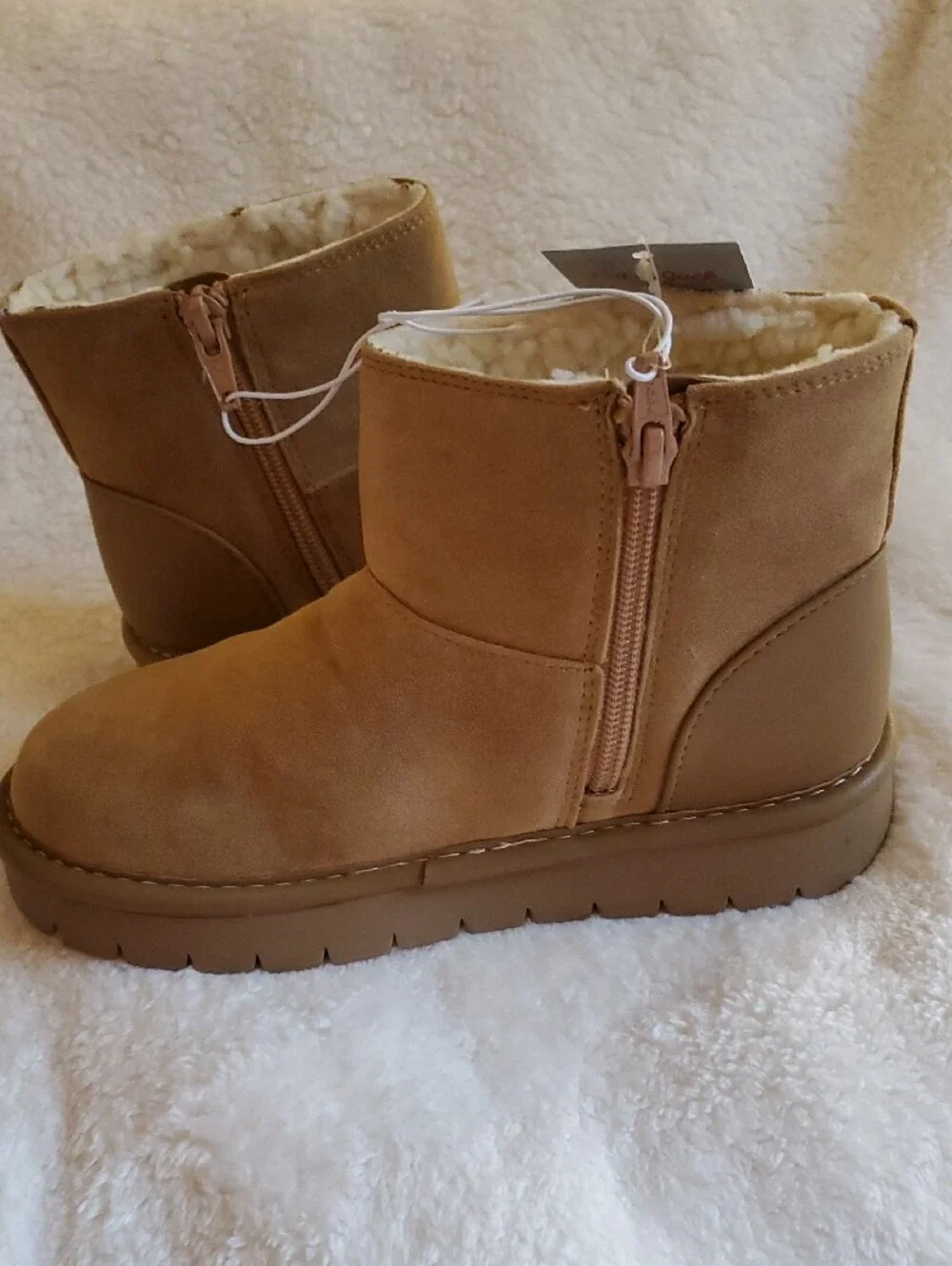 Cat & Jack Cognac/Honor Faux Suede Sherpa-Lined Ankle Boots Toddler Size 13 NWT